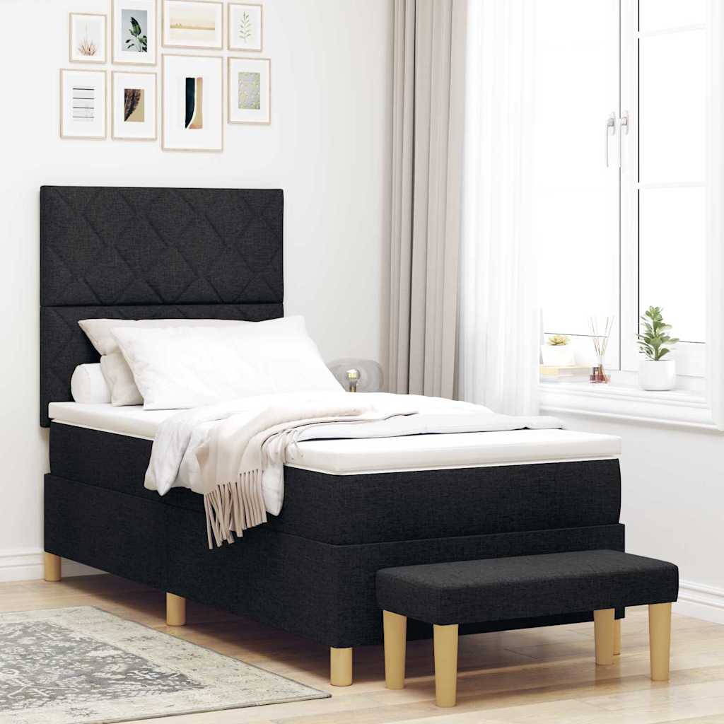 Κρεβάτι με ελατήρια με μαξιλάρι Μαύρο 190 x 90 cm ύφασμα - Pakobazaar