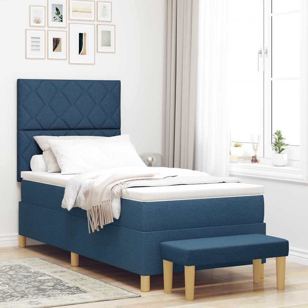 Κρεβάτι με ελατήρια με κεφαλάρι Μπλε 190 x 90 cm ύφασμα - Pakobazaar