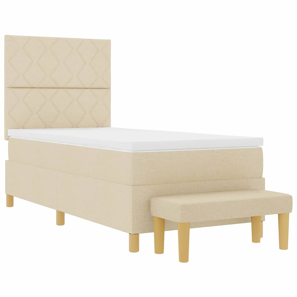 Κρεβάτι με ελατήρια με κεφαλάρι Κρεμ 200 x 90 εκ. ύφασμα