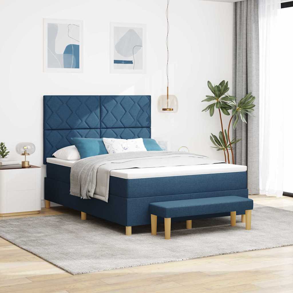 Κρεβάτι με ελατήρια με μαξιλάρι Μπλε 200 x 140 cm ύφασμα - Pakobazaar