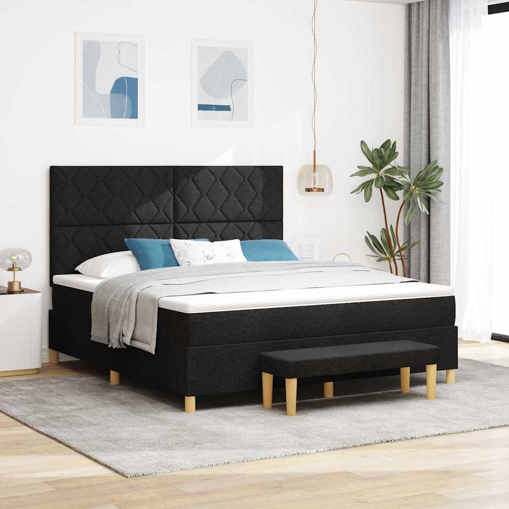 Κρεβάτι με ελατήρια με κεφαλάρι Μαύρο 200 x 180 cm ύφασμα - Pakobazaar