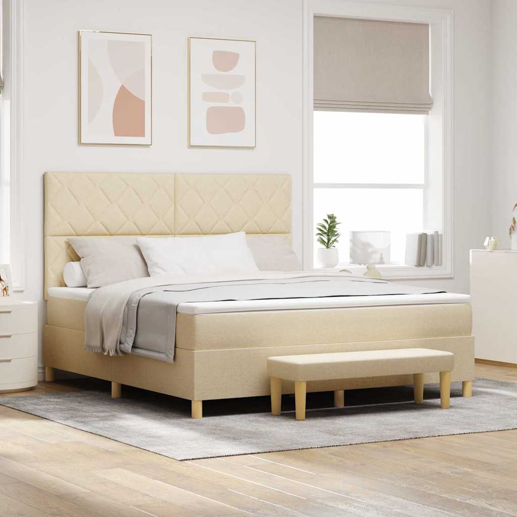 Κρεβάτι με ελατήρια με μαξιλάρι Κρεμ 200 x 180 cm ύφασμα - Pakobazaar