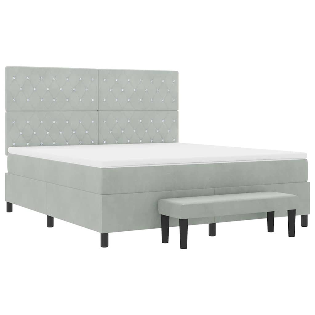 Κρεβάτι με ελατήρια Ανοιχτό γκρι 200 x 180 cm Βελούδο - Pakobazaar