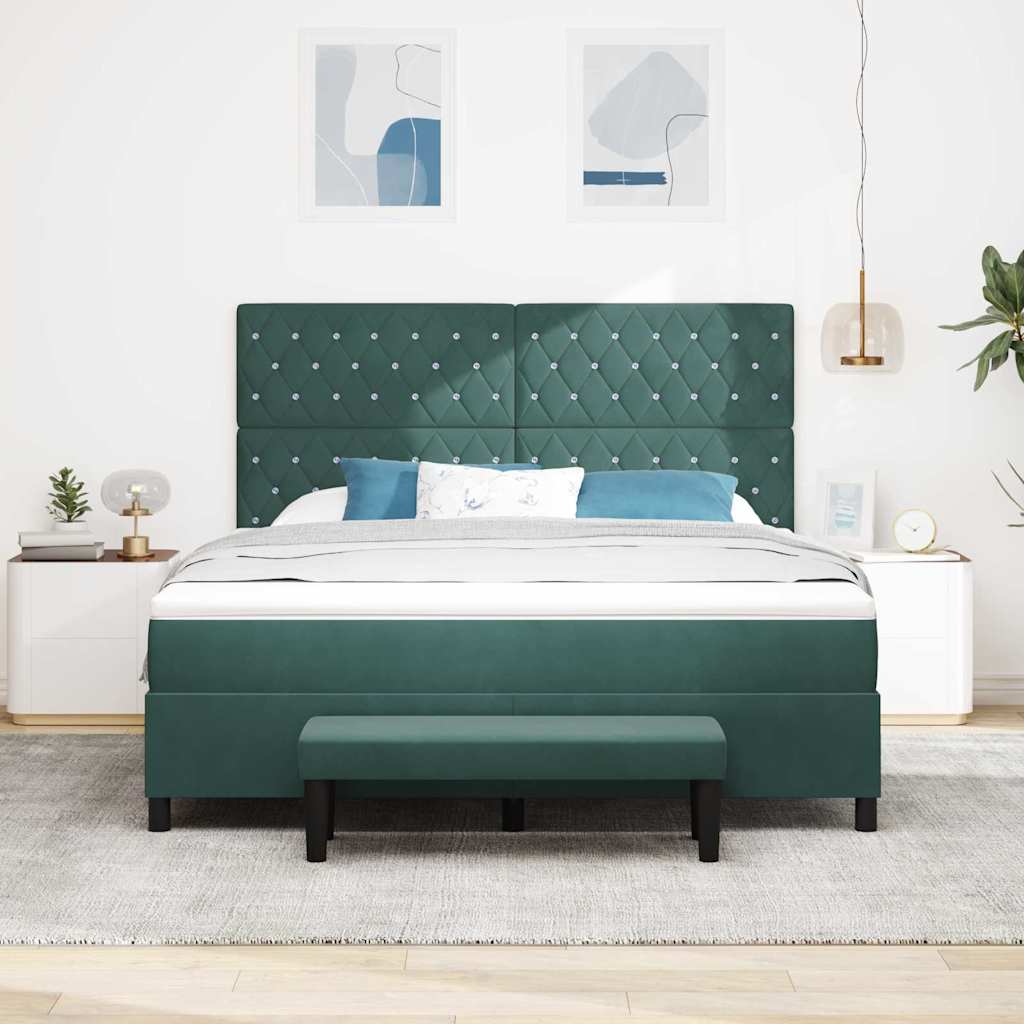 Κρεβάτι με ελατήρια Σκούρο πράσινο 200 x 180 cm Βελούδο - Pakobazaar