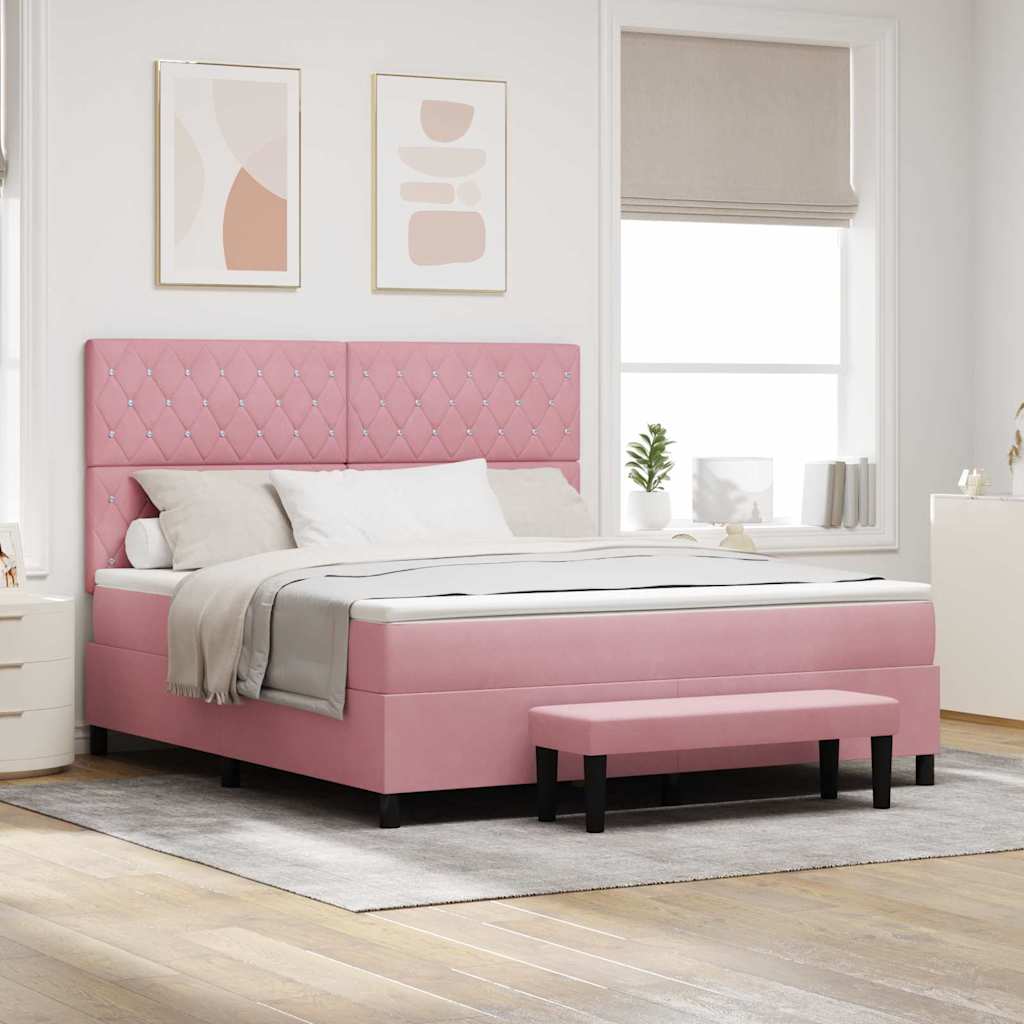 Κρεβάτι με ελατήρια με κεφαλάρι Ροζ 200 x 180 cm Βελούδο - Pakobazaar