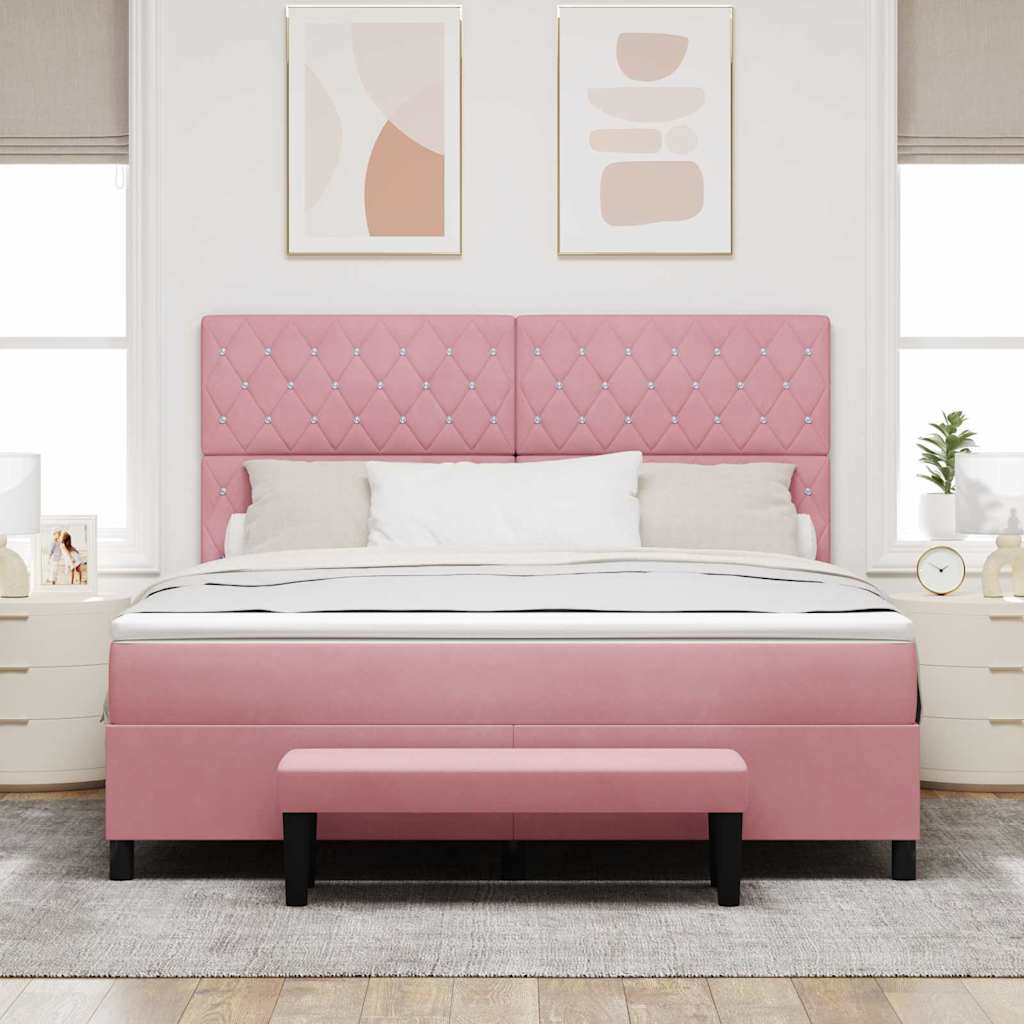 Κρεβάτι με ελατήρια με κεφαλάρι Ροζ 200 x 180 cm Βελούδο - Pakobazaar