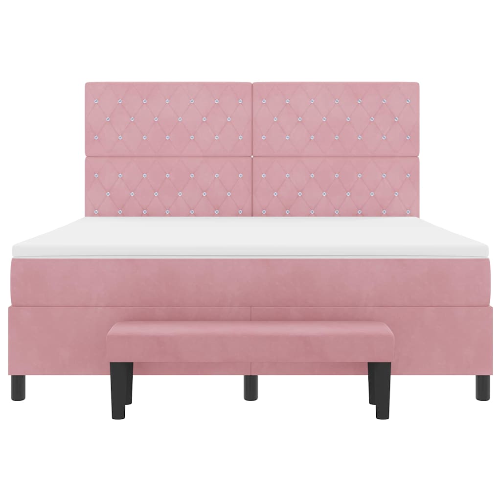 Κρεβάτι με ελατήρια με κεφαλάρι Ροζ 200 x 180 cm Βελούδο - Pakobazaar