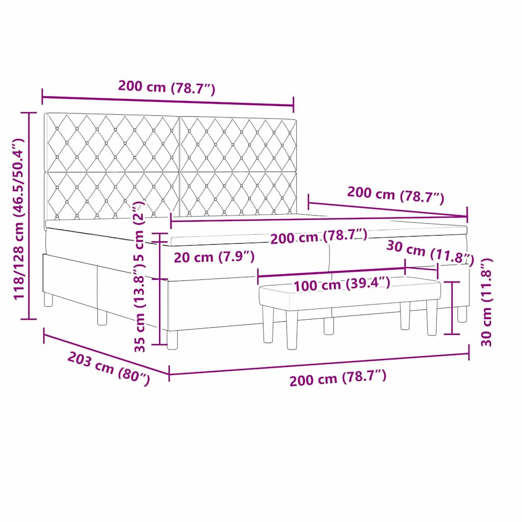 Κρεβάτι με ελατήρια με στρώμα Σκούρο γκρι 200 x 200 cm Βελούδο - Pakobazaar