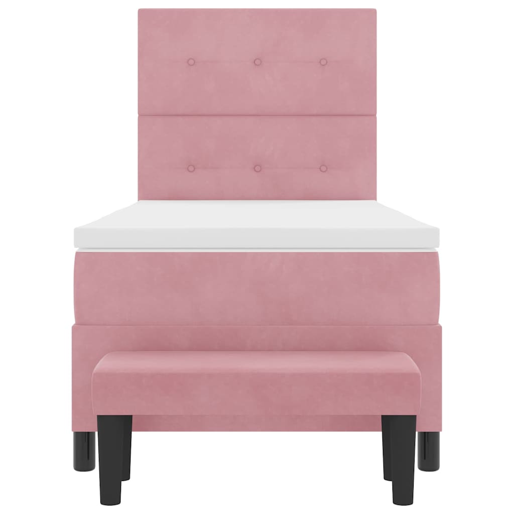 Κρεβάτι με ελατήρια με στρώμα Ροζ 90 x 200 cm Βελούδο - Pakobazaar