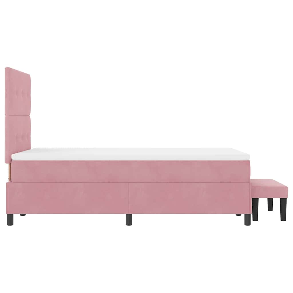 Κρεβάτι με ελατήρια με στρώμα Ροζ 120 x 190 cm Βελούδο - Pakobazaar