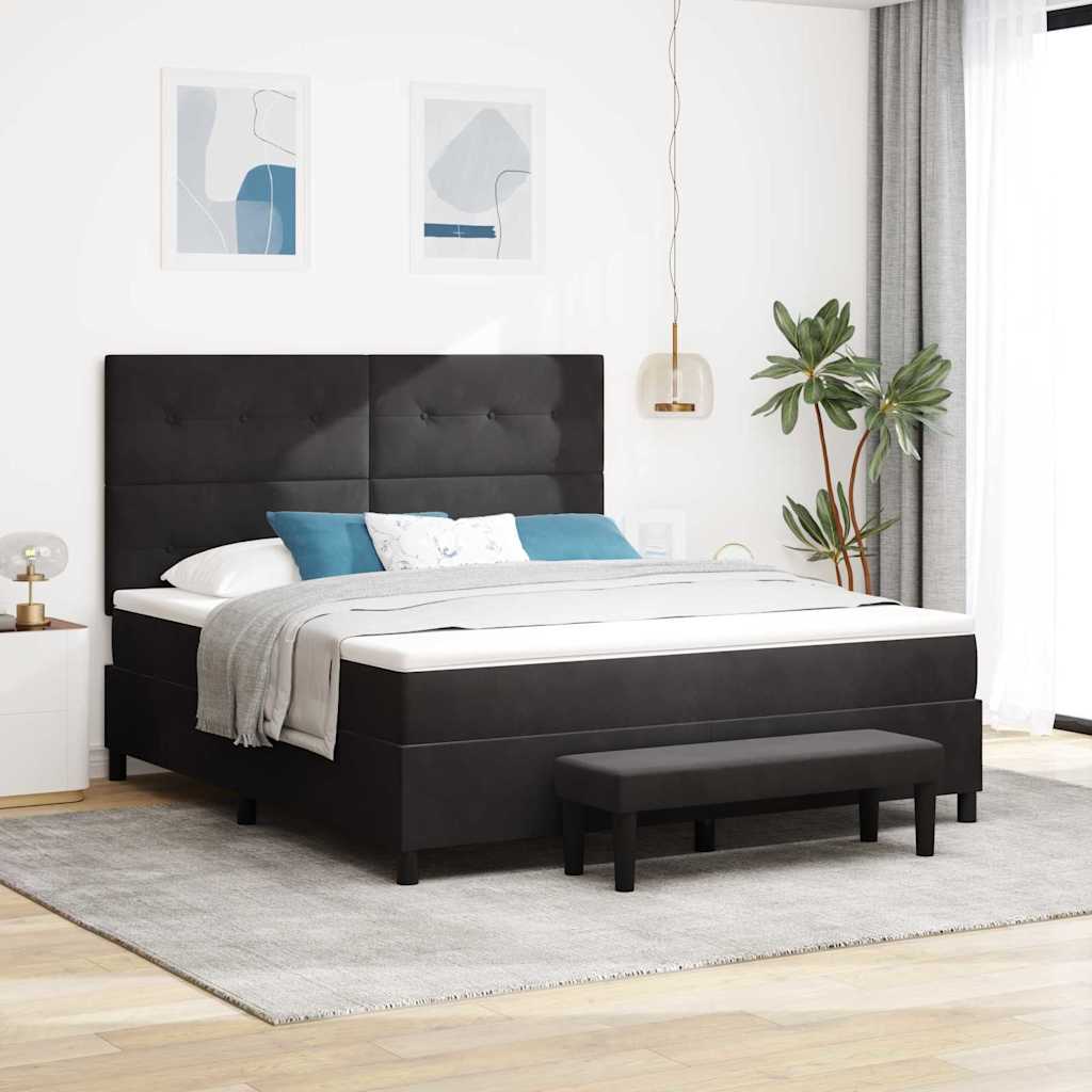 Κρεβάτι με ελατήρια με κεφαλάρι Μαύρο 200 x 180 cm Βελούδο - Pakobazaar