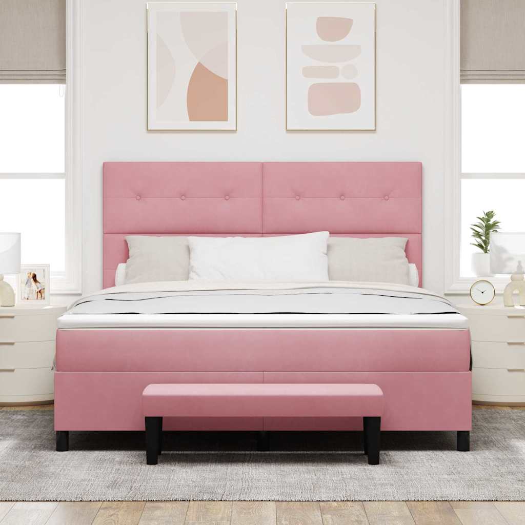 Κρεβάτι με ελατήρια με κεφαλάρι Ροζ 200 x 180 cm Βελούδο - Pakobazaar