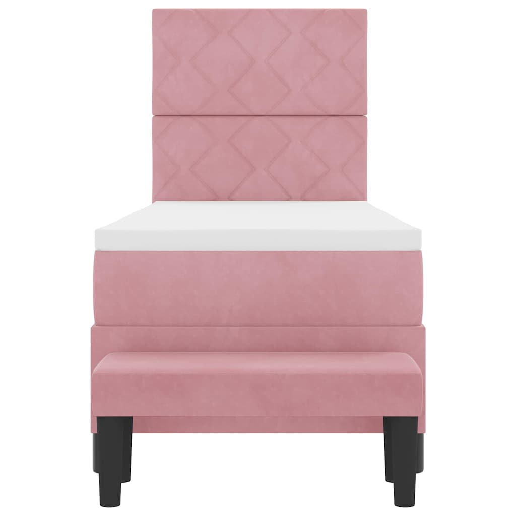 Κρεβάτι με ελατήρια με στρώμα Ροζ 80 x 200 cm Βελούδο - Pakobazaar