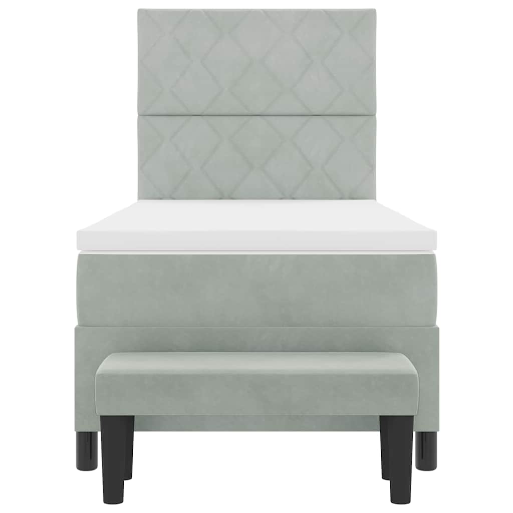 Κρεβάτι με ελατήρια με στρώμα Ανοιχτό γκρι 90 x 190 cm Βελούδο - Pakobazaar