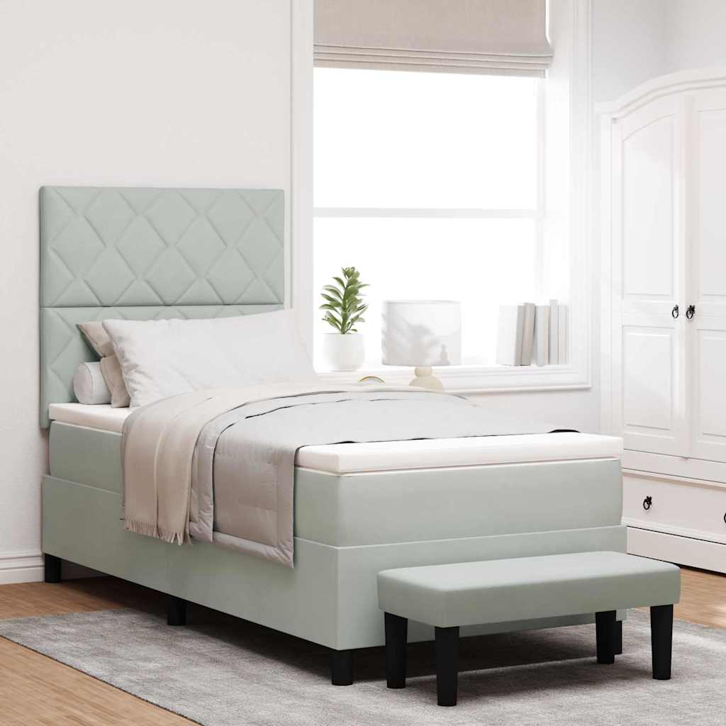 Κρεβάτι με ελατήρια με στρώμα Ανοιχτό γκρι 90 x 200 cm Βελούδο - Pakobazaar