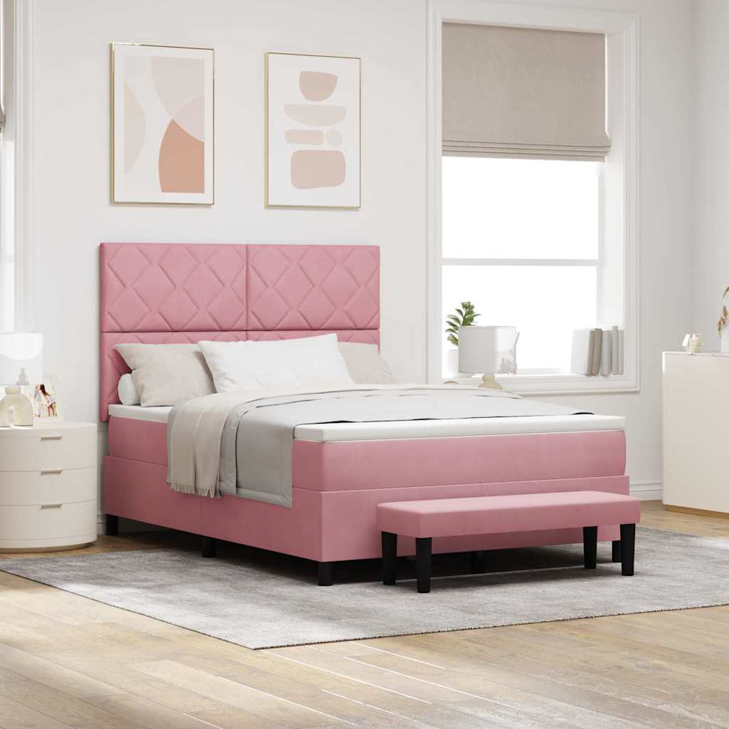 Κρεβάτι με ελατήρια με μαξιλάρι Ροζ 200 x 140 cm Βελούδο - Pakobazaar