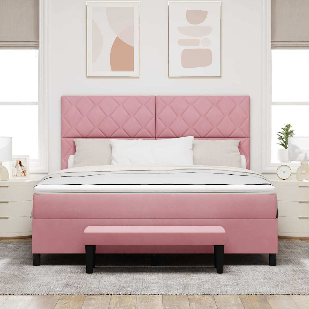 Κρεβάτι με ελατήρια με κεφαλάρι Ροζ 200 x 180 cm Βελούδο - Pakobazaar