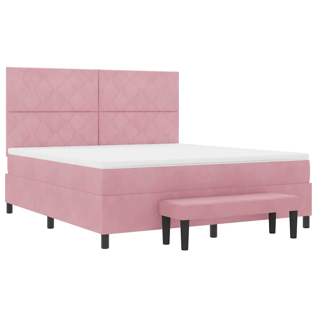 Κρεβάτι με ελατήρια με κεφαλάρι Ροζ 200 x 180 cm Βελούδο - Pakobazaar
