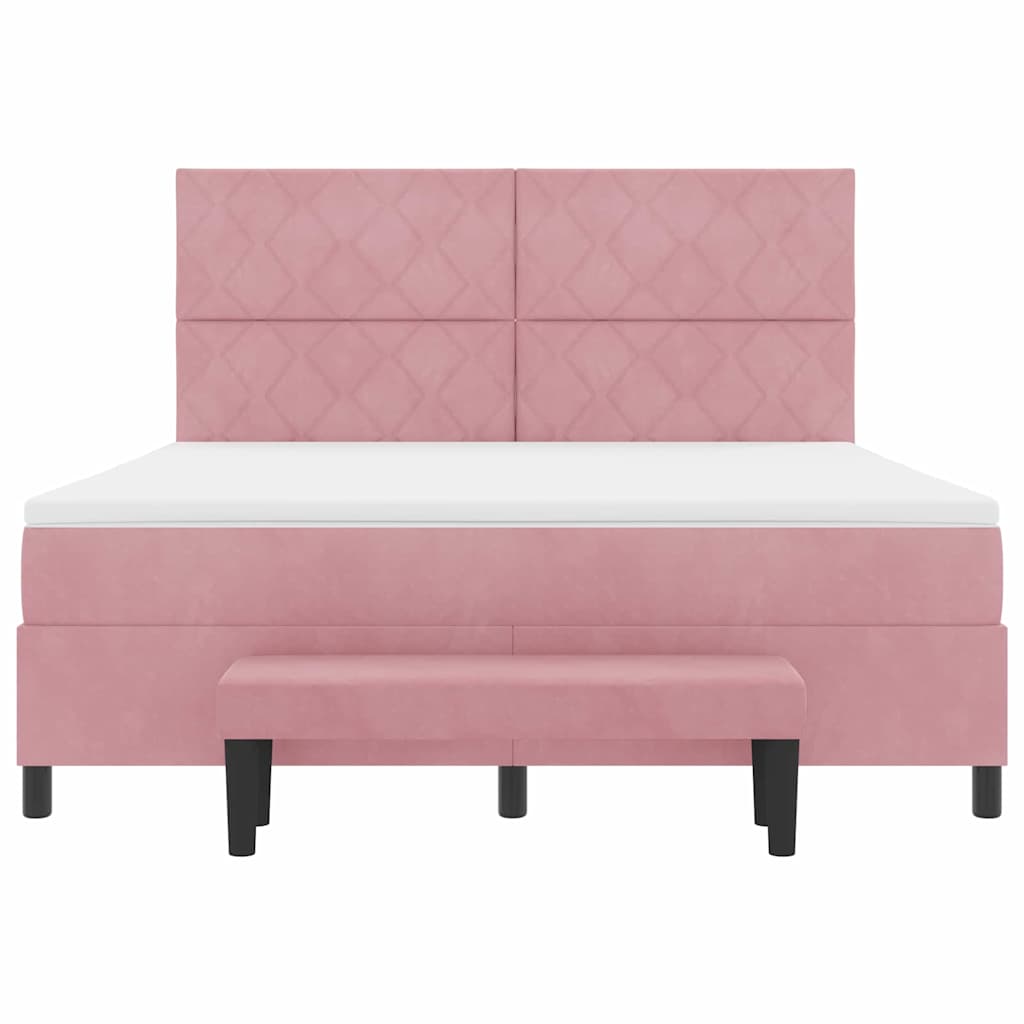 Κρεβάτι με ελατήρια με κεφαλάρι Ροζ 200 x 180 cm Βελούδο - Pakobazaar