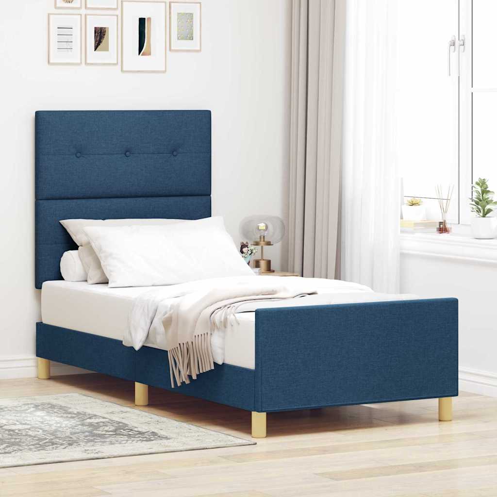 Σκελετός Κρεβατιού με κεφαλάρι Μπλε 90 x 190 cm ύφασμα - Pakobazaar