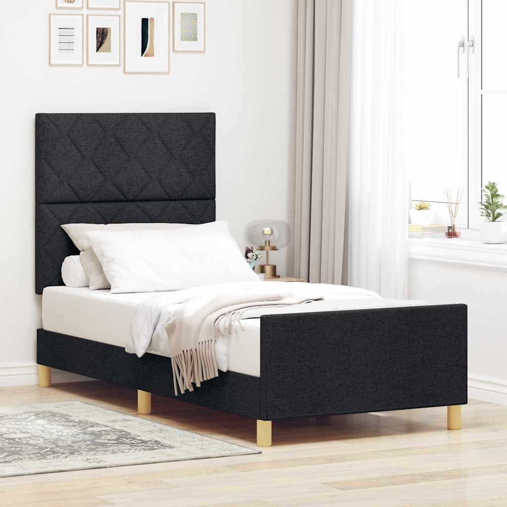 Σκελετός Κρεβατιού με κεφαλάρι Μαύρο 90 x 190 cm ύφασμα - Pakobazaar