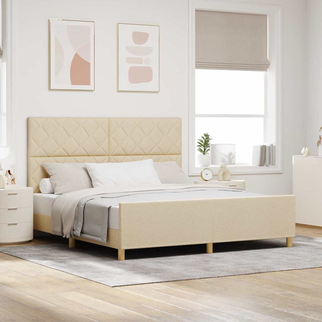 Σκελετός Κρεβατιού με κεφαλάρι Κρεμ 180 x 200 cm ύφασμα - Pakobazaar