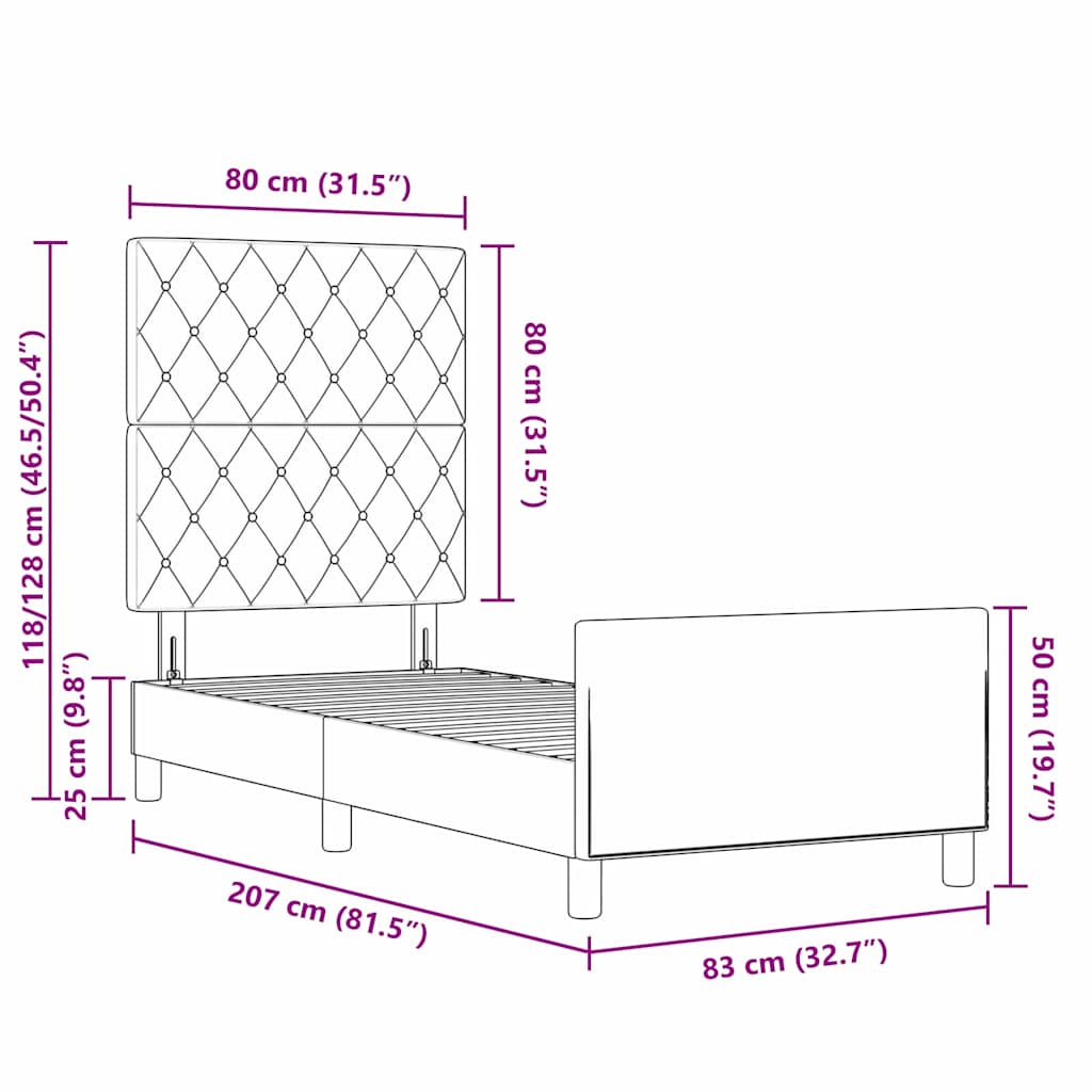 Κρεβάτι με ελατήρια Ανοιχτό γκρι 80 x 200 cm Βελούδο - Pakobazaar