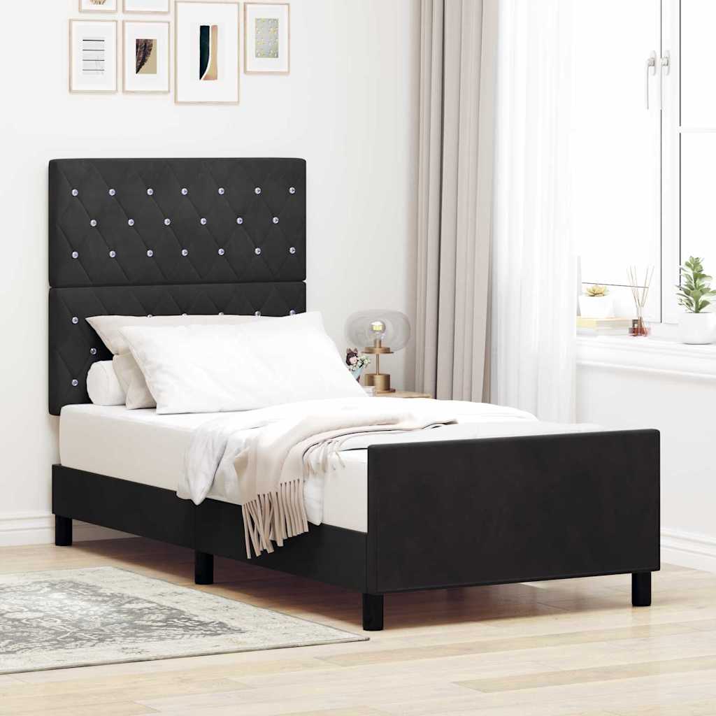 Κρεβάτι με ελατήρια με κεφαλάρι Μαύρο 90 x 190 cm Βελούδο - Pakobazaar