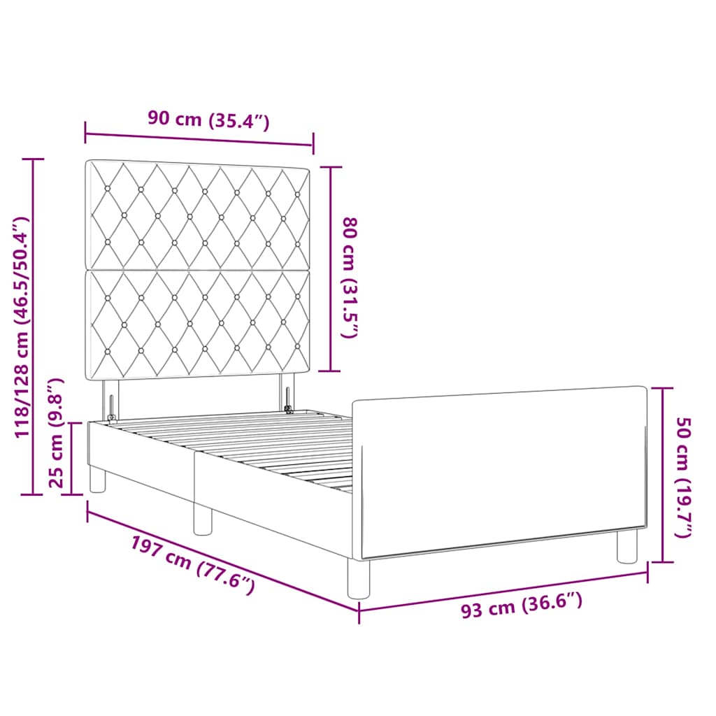 Κρεβάτι με ελατήρια με κεφαλάρι Μαύρο 90 x 190 cm Βελούδο - Pakobazaar