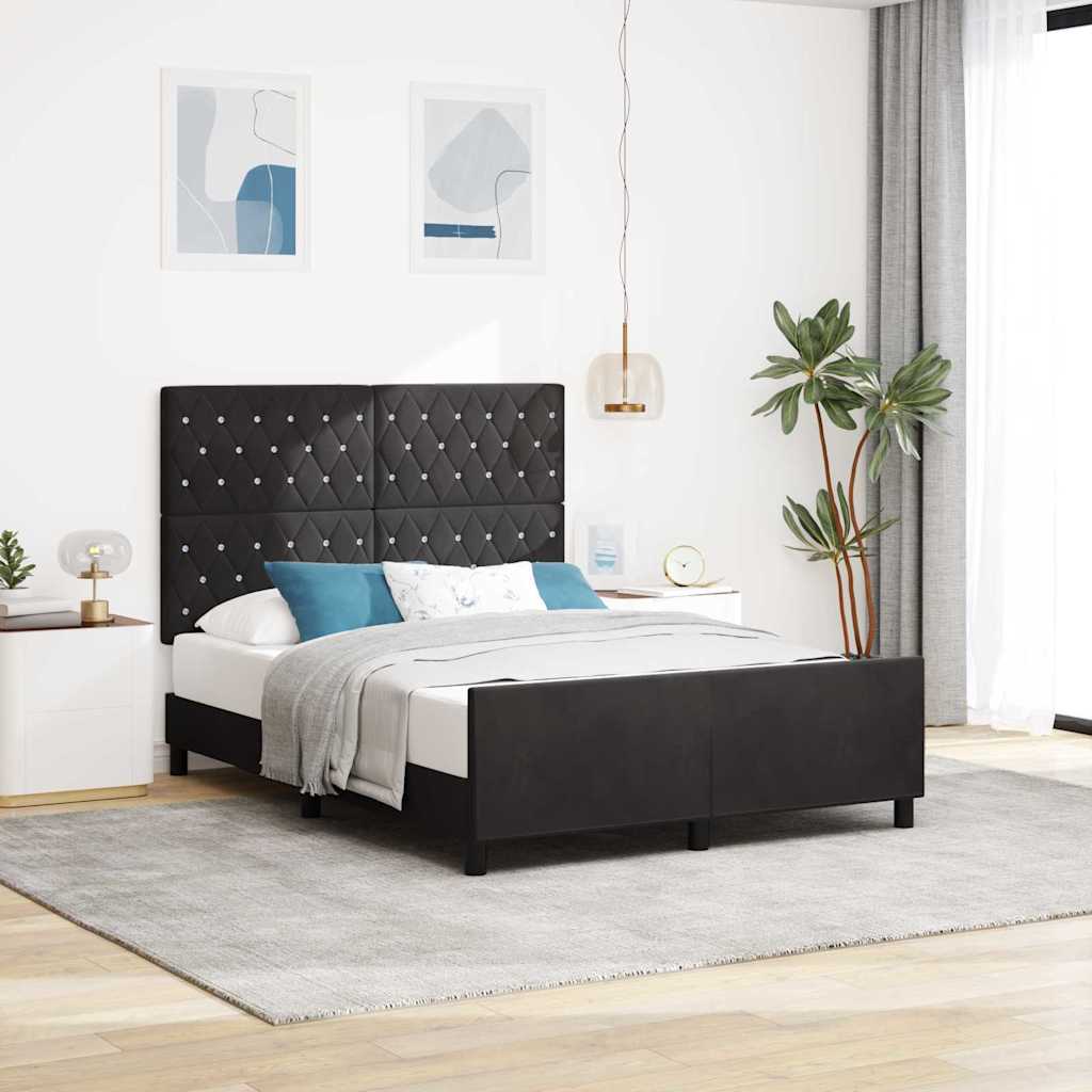 Κρεβάτι με ελατήρια με κεφαλάρι Μαύρο 140 x 190 cm Βελούδο - Pakobazaar