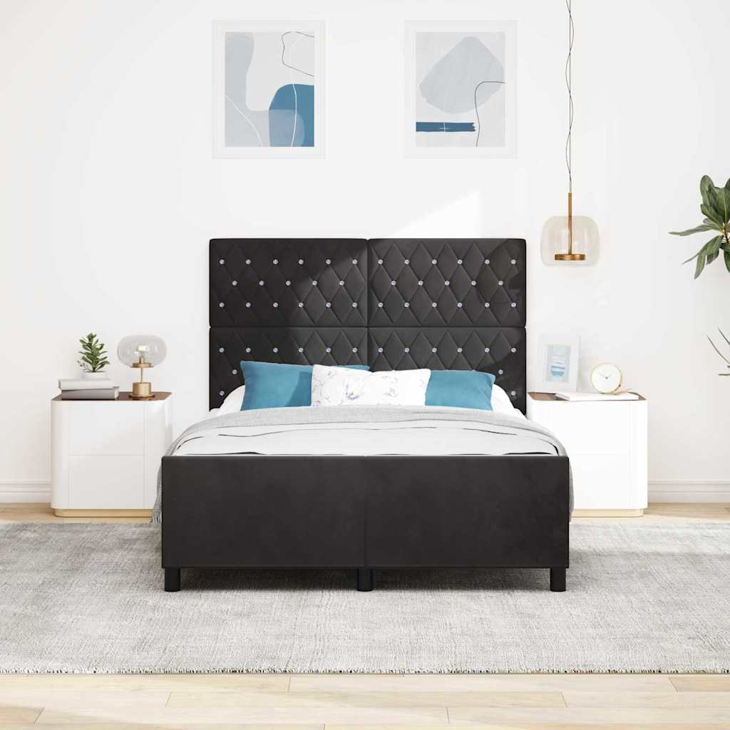 Κρεβάτι με ελατήρια με κεφαλάρι Μαύρο 140 x 190 cm Βελούδο - Pakobazaar