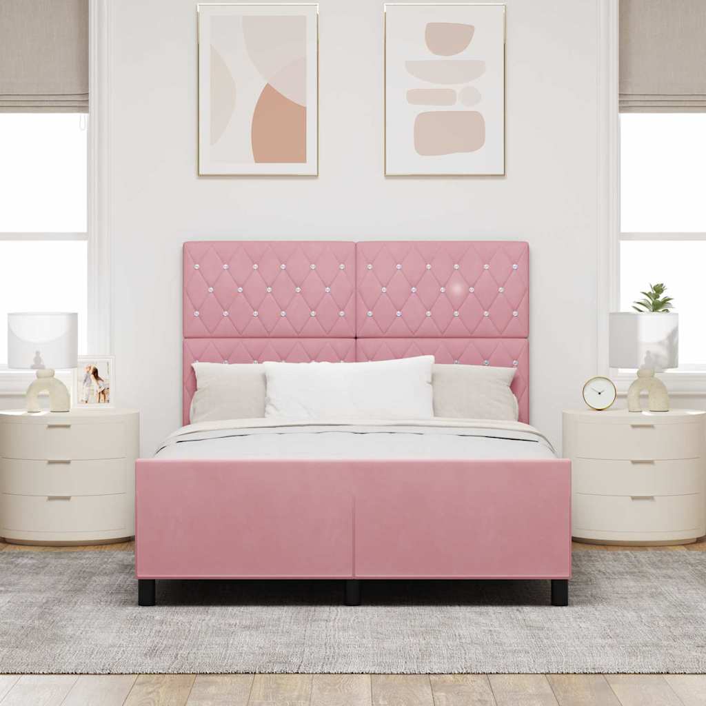 Κρεβάτι με ελατήρια με κεφαλάρι Ροζ 140 x 200 cm Βελούδο