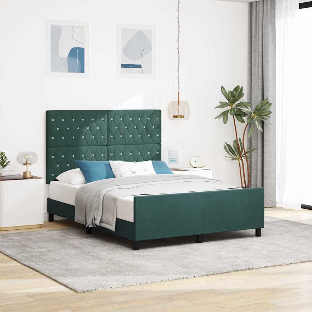 Κρεβάτι με ελατήρια Σκούρο Πράσινο 160 x 200 cm Βελούδο - Pakobazaar