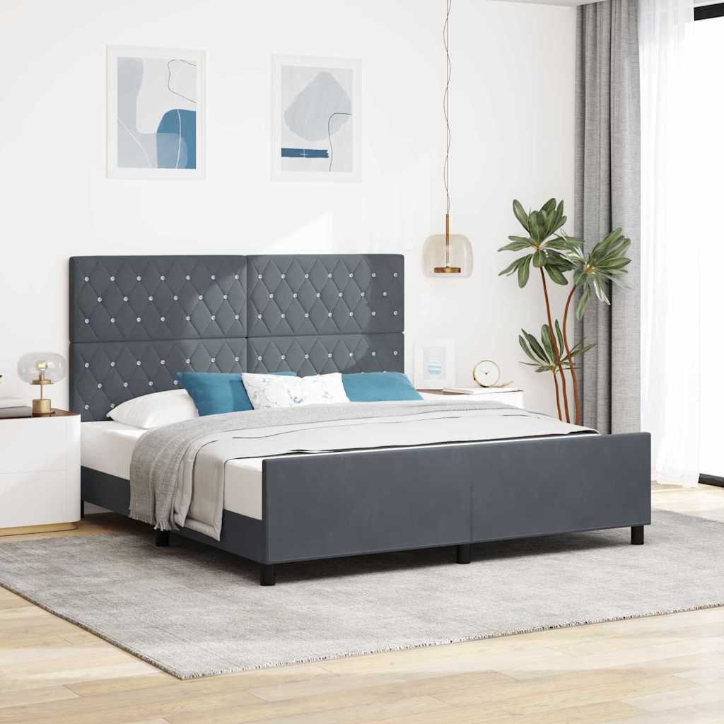 Κρεβάτι με ελατήρια Σκούρο γκρι 180 x 200 cm Βελούδο - Pakobazaar
