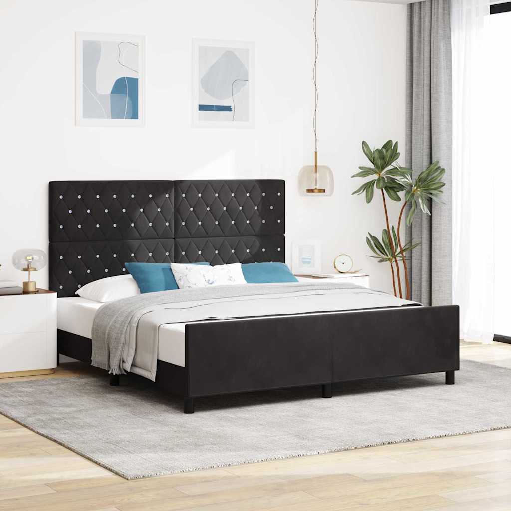 Κρεβάτι με ελατήρια με κεφαλάρι Μαύρο 180 x 200 cm Βελούδο - Pakobazaar