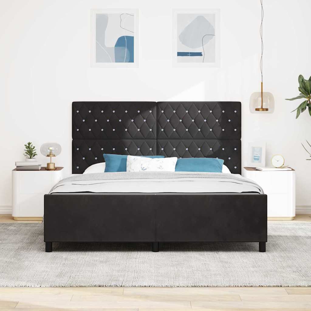 Κρεβάτι με ελατήρια με κεφαλάρι Μαύρο 180 x 200 cm Βελούδο - Pakobazaar
