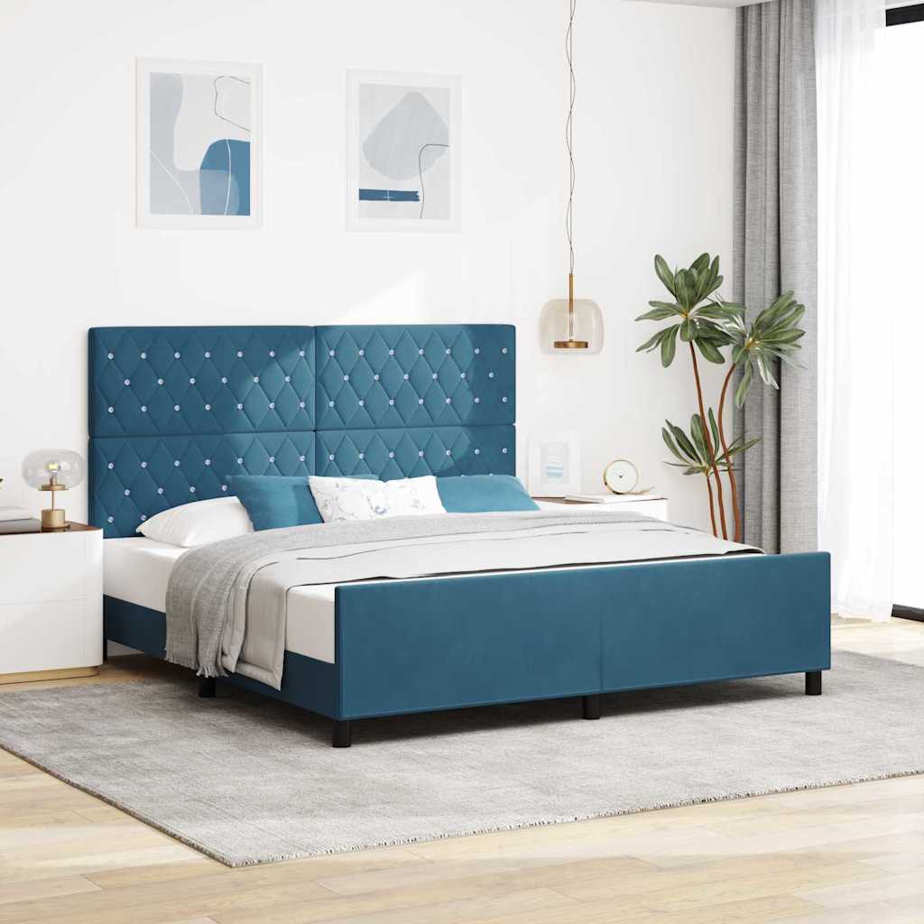 Κρεβάτι με ελατήρια Σκούρο Μπλε 180 x 200 cm Βελούδο - Pakobazaar