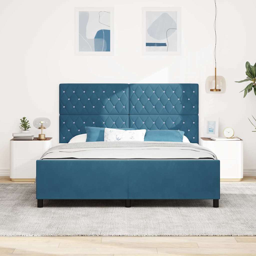 Κρεβάτι με ελατήρια Σκούρο Μπλε 180 x 200 cm Βελούδο - Pakobazaar