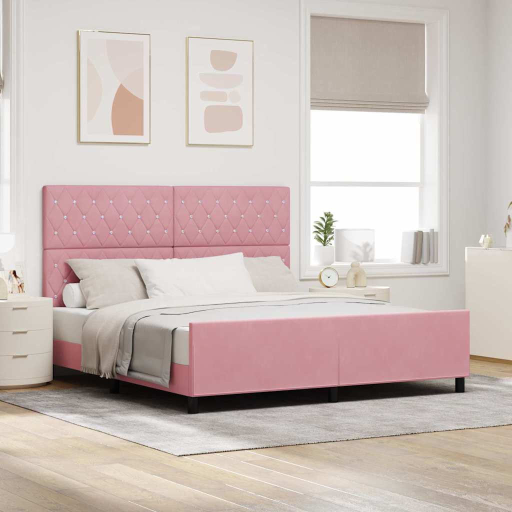 Κρεβάτι με ελατήρια με κεφαλάρι Ροζ 180 x 200 cm Βελούδο - Pakobazaar