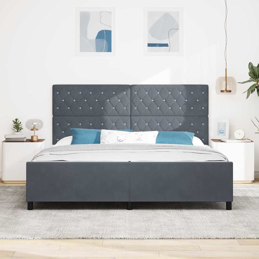 Κρεβάτι με ελατήρια Σκούρο γκρι 200 x 200 cm Βελούδο - Pakobazaar