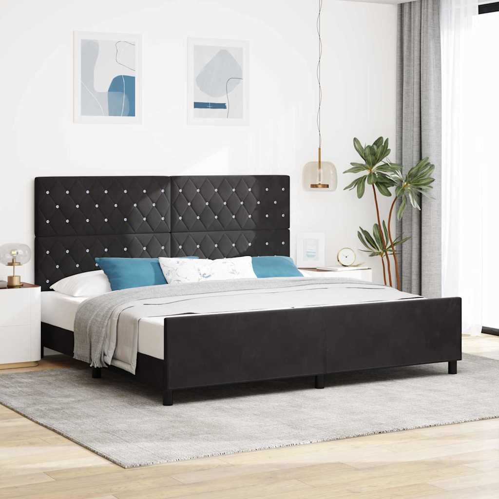 Κρεβάτι με ελατήρια με κεφαλάρι Μαύρο 200 x 200 cm Βελούδο - Pakobazaar