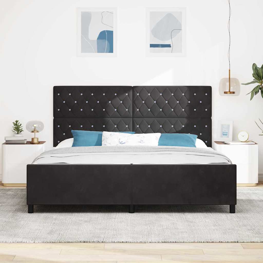 Κρεβάτι με ελατήρια με κεφαλάρι Μαύρο 200 x 200 cm Βελούδο - Pakobazaar
