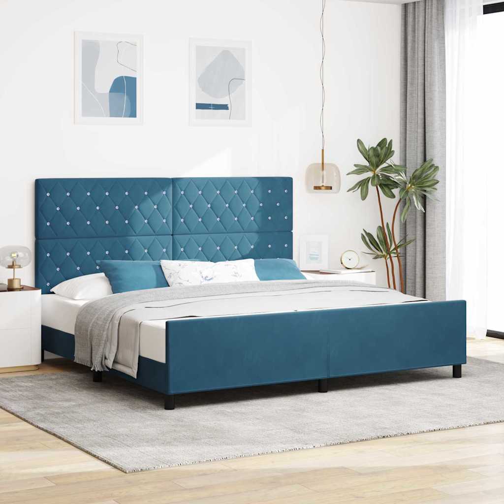 Κρεβάτι με ελατήρια Σκούρο Μπλε 200 x 200 cm Βελούδο - Pakobazaar