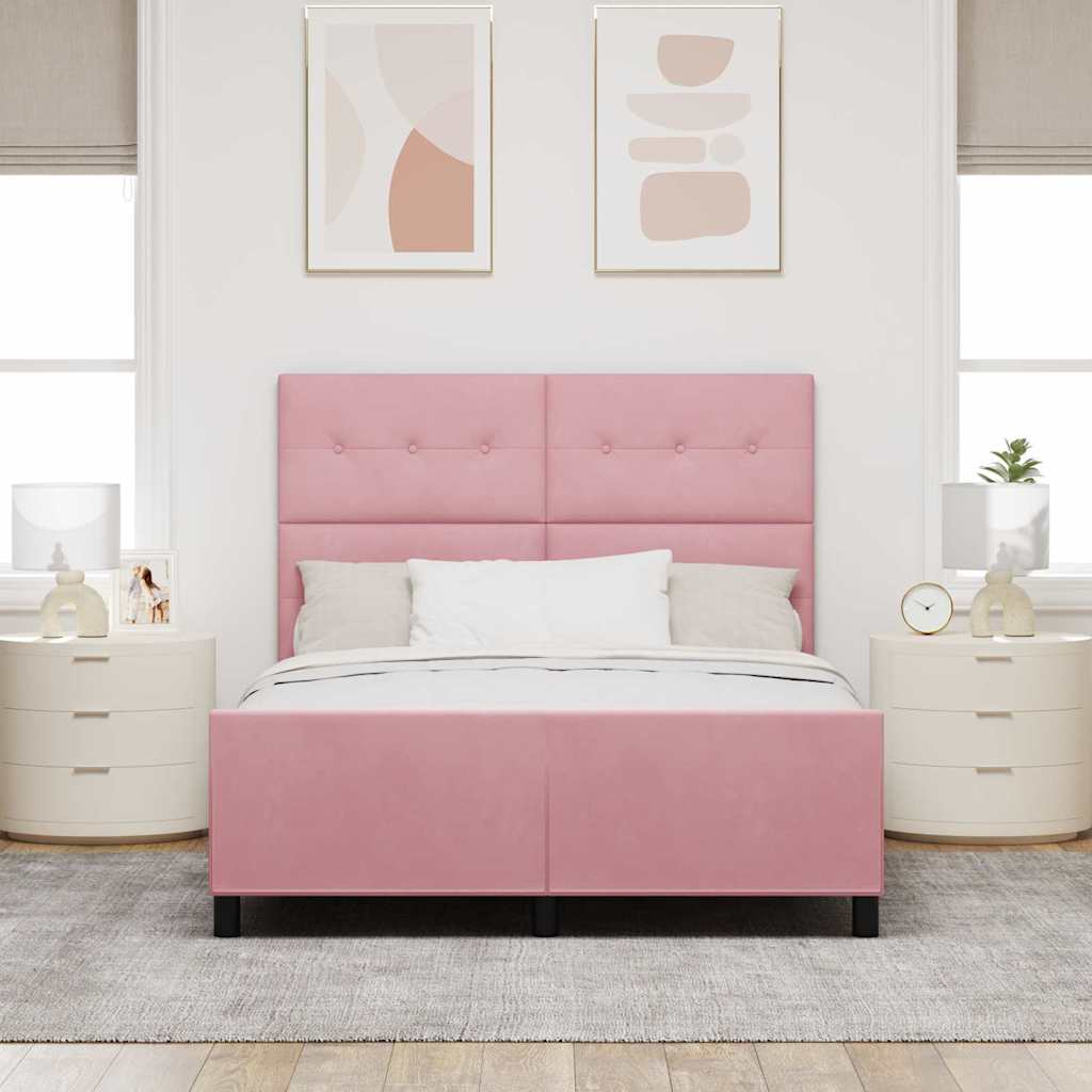 Κρεβάτι με ελατήρια με κεφαλάρι Ροζ 140 x 200 cm Βελούδο - Pakobazaar