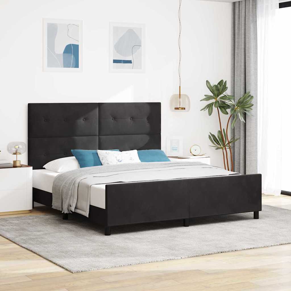 Κρεβάτι με ελατήρια με κεφαλάρι Μαύρο 180 x 200 cm Βελούδο - Pakobazaar