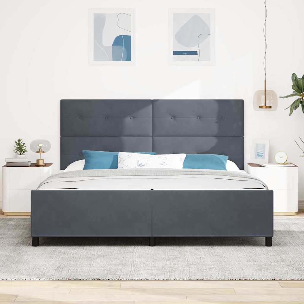 Κρεβάτι με ελατήρια Σκούρο γκρι 200 x 200 cm Βελούδο - Pakobazaar