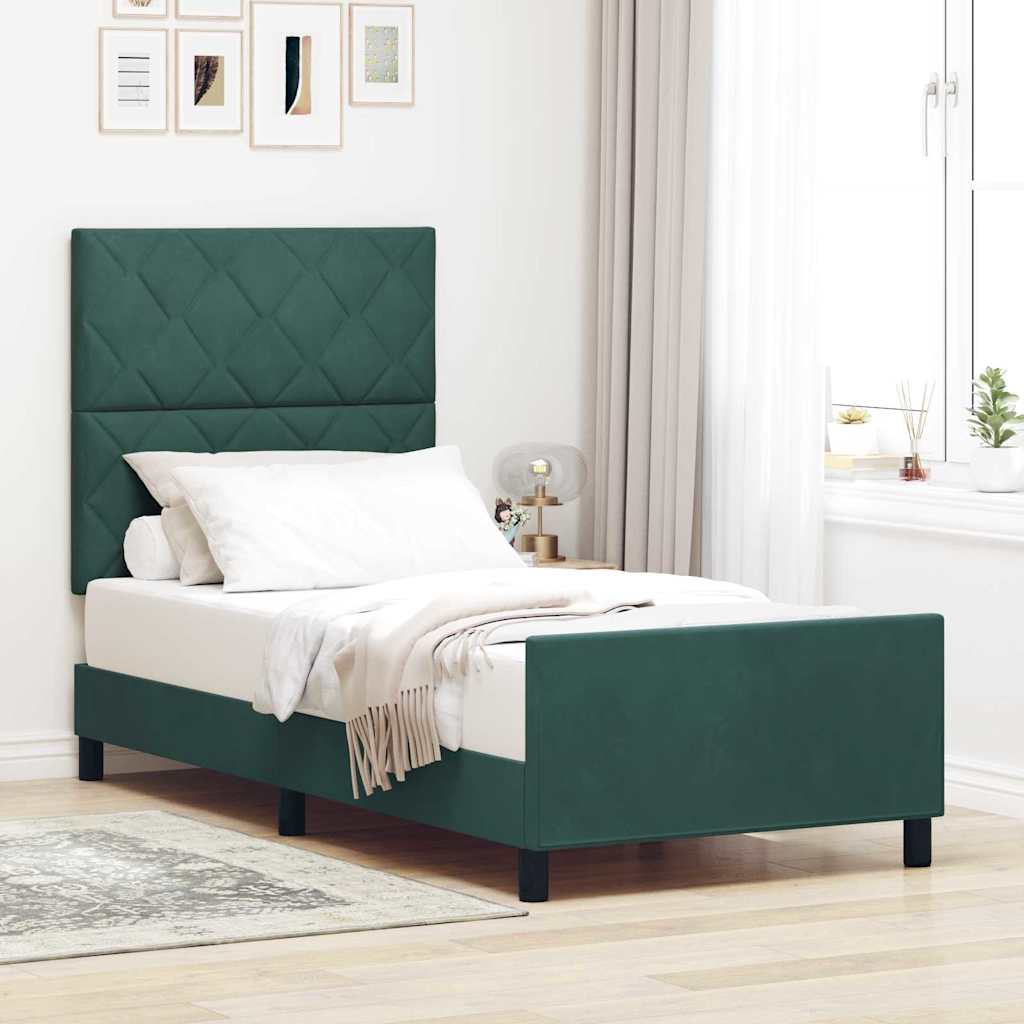 Κρεβάτι με ελατήρια Σκούρο Πράσινο 90 x 190 cm Βελούδο - Pakobazaar