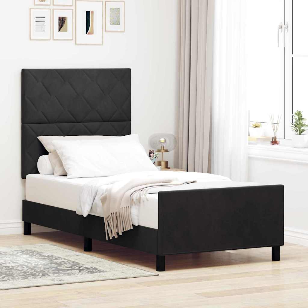 Κρεβάτι με ελατήρια με κεφαλάρι Μαύρο 90 x 200 cm Βελούδο - Pakobazaar