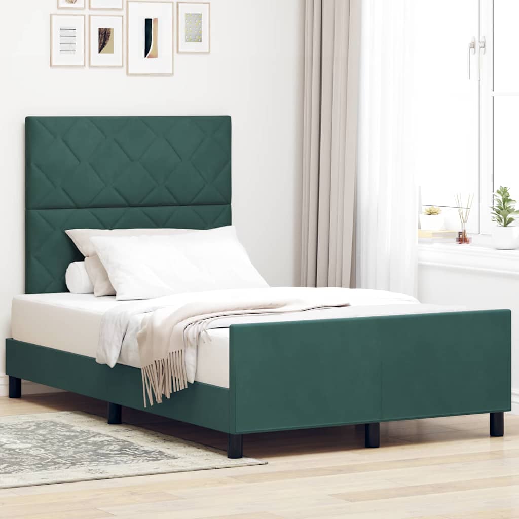 Κρεβάτι με ελατήρια Σκούρο Πράσινο 120 x 190 cm Βελούδο - Pakobazaar