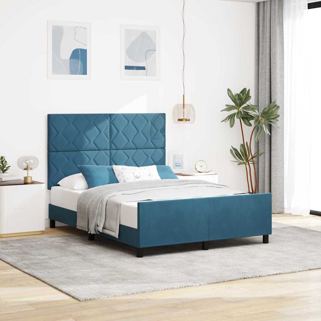 Κρεβάτι με ελατήρια Σκούρο Μπλε 160 x 200 cm Βελούδο